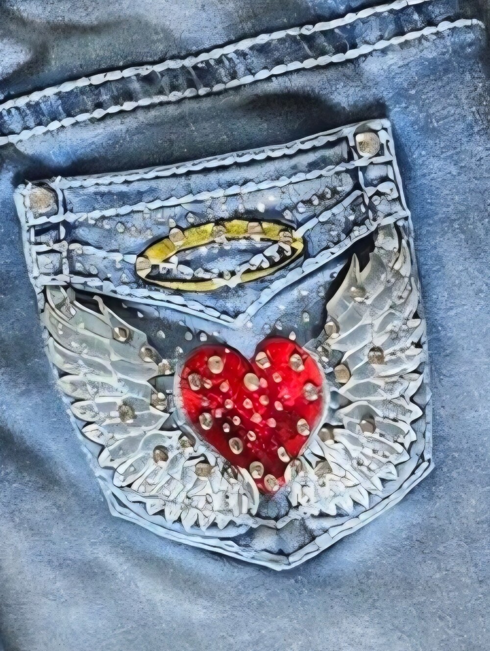 Sky Y2K Bling Angel Wing Heart Streetware Flares 9/10 Denim Western Boho Jeans